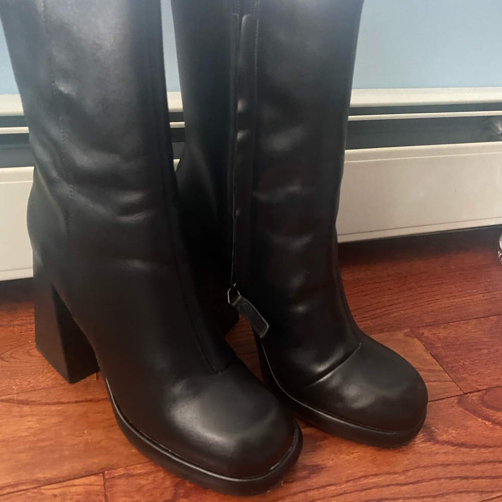 NA-KD leather ankle / calf platform boots with thick block heel - Picture 9 of 15